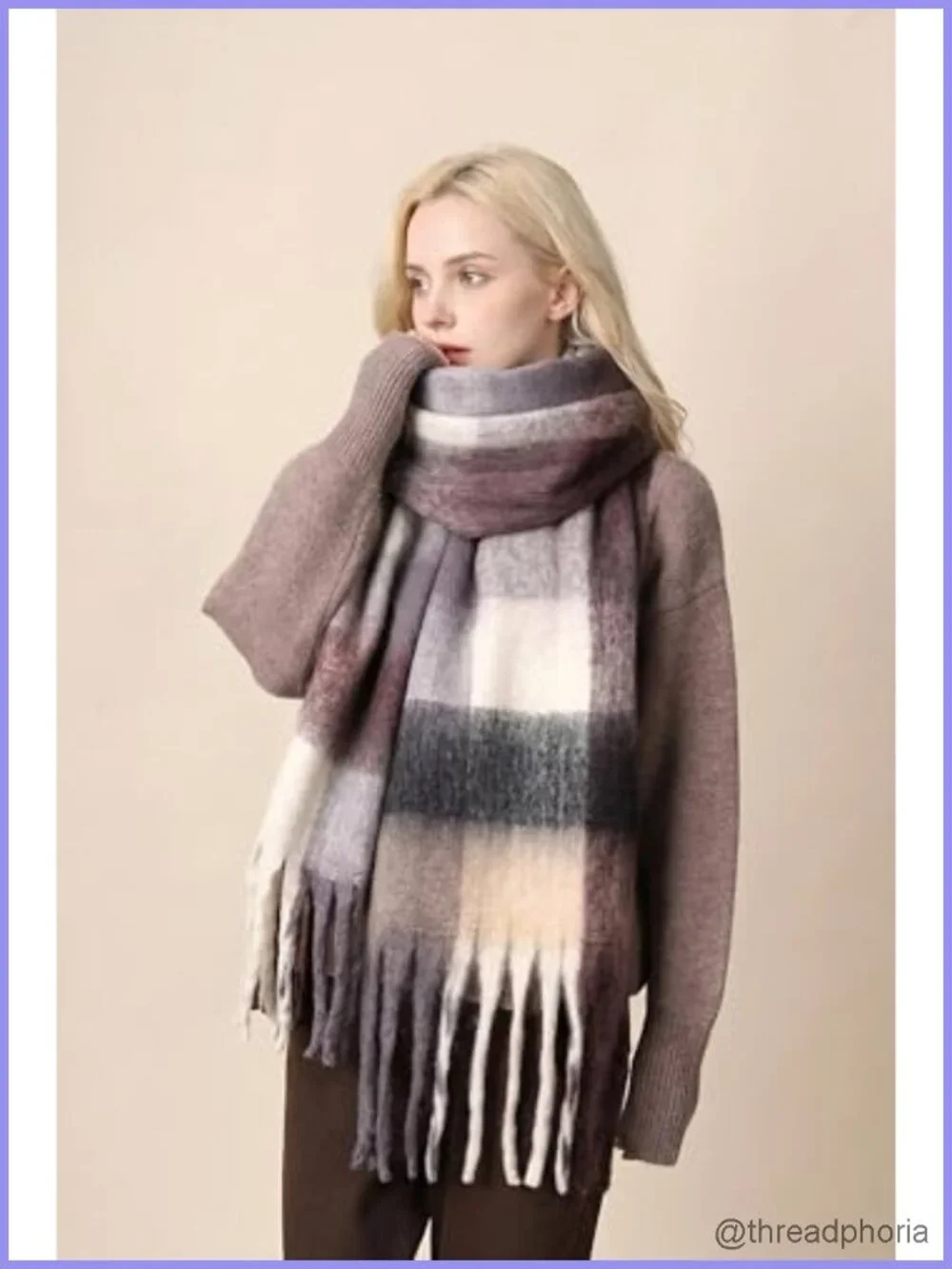 Chunky Oversized Checkered Winter Scarf Blanket Wrap